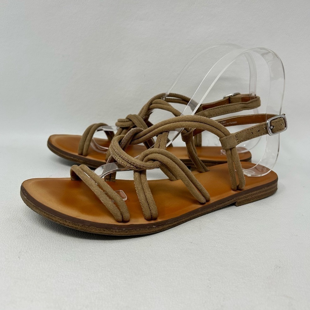 BP Tan Suede Strappy Sandals, flat, Women’s Size 7.5 M